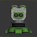 Green Mechanical Weapon Turret with Dual Barrels Antenna and Yellow Warning Stripes