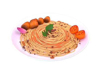 Delicious Spaghetti with Tomato Slices Mushrooms and Fresh Herbs Topped with Rich Sauce and Crumbs 3d model