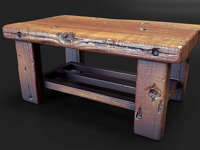Rustic Wooden Coffee Table Featuring Natural Wood Grain And Lower Crossbar Design 3d model