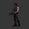 Male Warrior Character In Tactical Gear Holding Modified Crossbow With Arm Markings