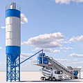 Industrial Concrete Mixing Plant With Storage Silo Conveyor Belt And Mixer Truck