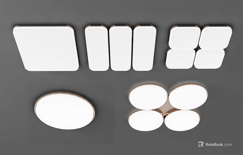 Stylish Modern Ceiling Lights With Square Rectangular And Circular Design Styles 3d model
