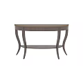 Elegant Wooden Console Table With Curved Design Decorative Metal Trim And Lower Shelf