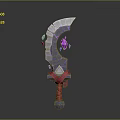 Crystal Axe Weapon With Purple Glowing Core And Red Strap Handle