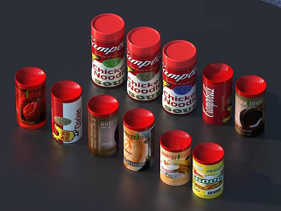 Kitchen Spice Jars With Red Lids Multiple Containers For Cooking Ingredients 3d model