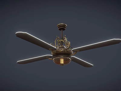 Elegant Decorative Ceiling Fan Light with Four Blades Golden Finish Illuminated Center 3d model
