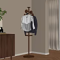 Stylish Wooden Coat Rack With Hanging Shirt And Jacket In Modern Interior