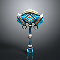 Ornate Fantasy Hammer With Blue Gemstone And Golden Decoration