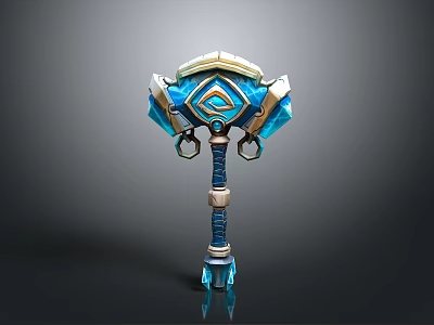 Ornate Fantasy Hammer With Blue Gemstone And Golden Decoration 3d model