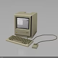 Vintage Desktop Computer With Monitor Keyboard And Wired Mouse On Dark Surface