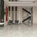 Elegant Hotel Lobby Featuring Marble Flooring Spiral Staircase Pendant Lights Green Plants And Decorative Sculptures