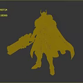 Horned Fantasy Warrior Character With Dark Armor Cloak And Large Gun Weapon