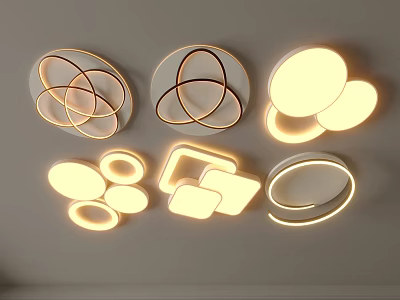 Modern Ceiling Lights With Various Circular Square And Ring Shaped Designs 3d model