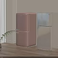 Pink And Beige Retro Refrigerators In Modern Room With Window View And Potted Plant