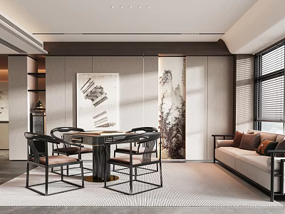 Modern Hotel Mahjong Room Interior With Sofa And Art Decor 3d model