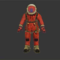 Man In Red Spacesuit With White Helmet And Red Visor Standing In Futuristic 3D Render