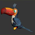Colorful Cartoon Toucan Bird With Large Red Beak Blue Feathers White Belly And Yellow Feet