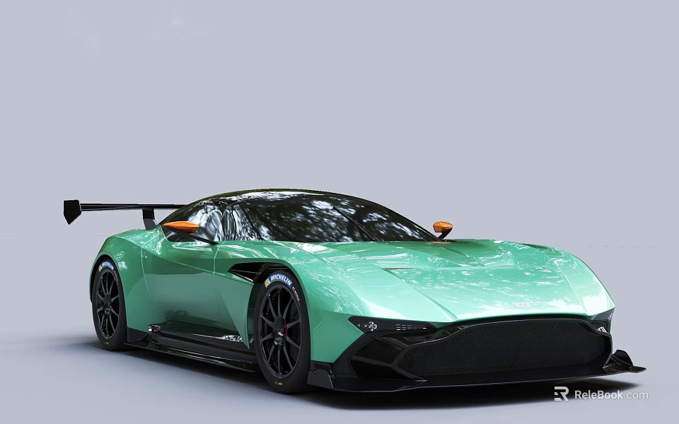 Mint Green Sports Car With Sleek Exterior Design Black Rear Spoiler And Wheels 3d model 