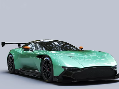 Mint Green Sports Car With Sleek Exterior Design Black Rear Spoiler And Wheels 3d model