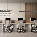Modern Public Office Space with Nature Peace Sign Wooden Wall Ergonomic Chairs and Workstations