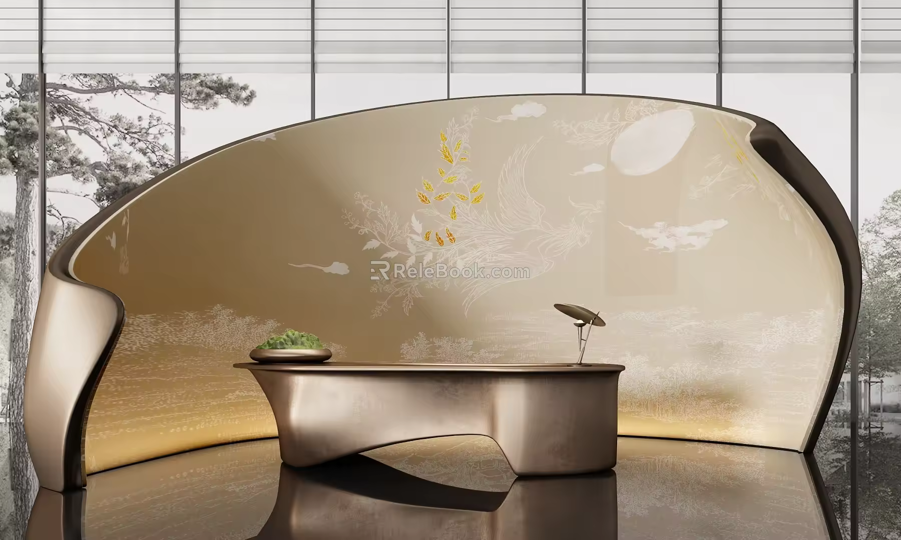 Special-shaped front desk reception desk end view desk 3d model
