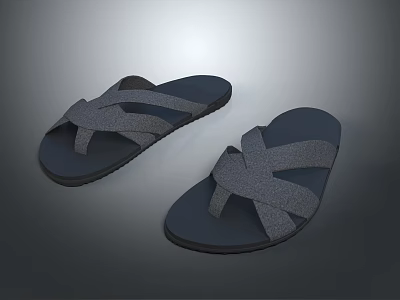 Dark Gray Cross Strap Flip Flops With Textured Lightweight Design For Everyday Casual Wear 3d model