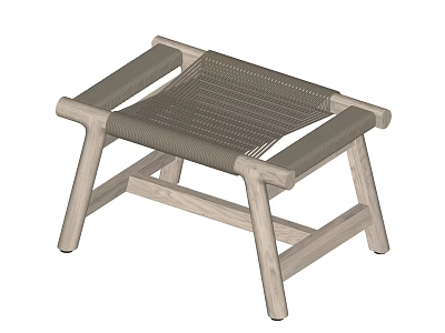 Wooden Stool with Woven Seat and Simple Design for Minimalist Home Decor 3d model
