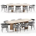 Modern Rectangular Wooden Dining Table with Grey White Upholstered Chairs Set 3d model
