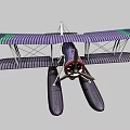 Vintage Biplane Passenger Plane With Purple And Green Striped Wings And Floats
