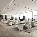 Modern Public Office Space With Open Layout Desks Computers Green Plants And Large Windows 3d model