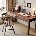 Cozy Home Office Workspace With Wooden Desk Laptop Lamp Chair And Plants