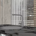 Modern Stainless Steel Faucet Above Sink On Marble Countertop With Window Blinds