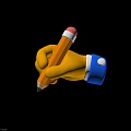 Yellow Human Hand Holding Pencil With Blue Cuff White Trim And Button 3d model
