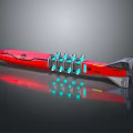 Red Modern Door Arch Featuring Blue Decorative Parts And Reflective Surface Design