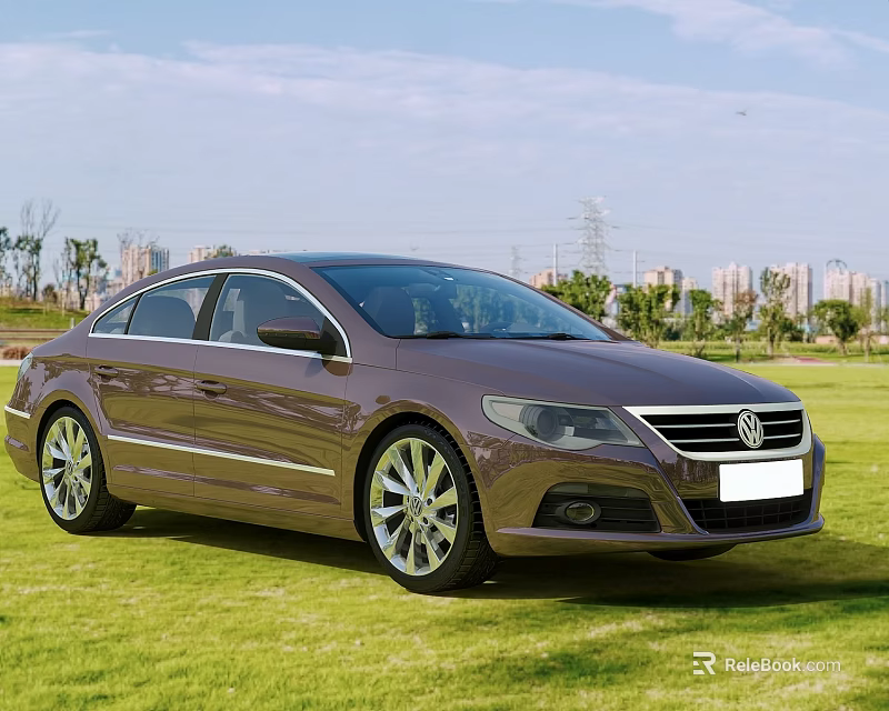 Brown Volkswagen Sedan Parked On Green Grass With Sunny City Background 3d model 