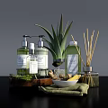 Bathroom Accessories Set with Liquid Soap Bottles Aloe Vera Plant Reed Diffuser and Green Towel