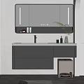 Modern Bathroom Interior With Vanity Cabinet Illuminated Mirror And Green Plant