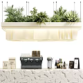 Elegant Bar Counter Setup With Hanging Plant Light Coffee Machine Wine Bottles And Glasses