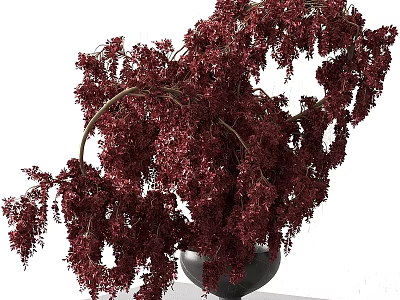 Decorative Hanging Ornament Set With Lush Red Foliage In Black Pot For Home Decor 3d model