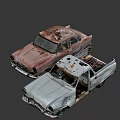 Two Rusty Old Cars With Open Doors And Abandoned Worn Out Look