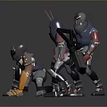 Game Movie Characters In Futuristic Armor With Dynamic Poses And Weapons