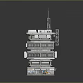 Multi Story Architectural Building Model With Antenna On Top Graffiti Lower Floor Lit Windows