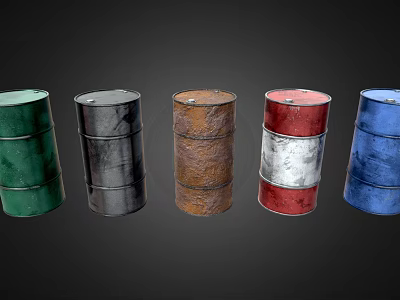 Industrial Metal Drums In Various Colors Including Rusted Brown For Industrial Use 3d model
