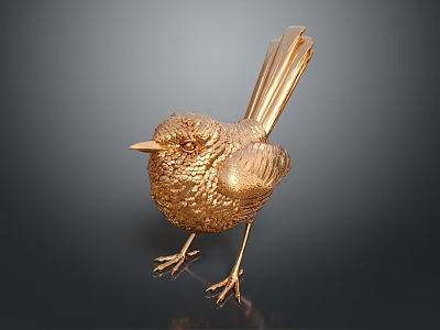 Golden Bird Decorative Figurine With Metallic Texture And Detailed Surface Design 3d model