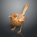 Golden Bird Decorative Figurine With Metallic Texture And Detailed Surface Design