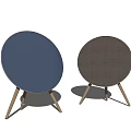 Round Desktop Speakers With Blue And Brown Fabric Covers Wooden Legs Modern Design