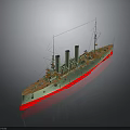 Vintage Ship With Three Smokestacks Gray Hull Red Bottom And Masts 3d model