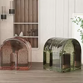 Modern Interior With Pink And Green Arched Glass Stools Featuring Bubble Texture
