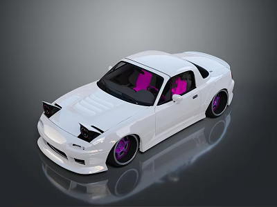 White Modified Sports Car With Pink Interior And Purple Custom Wheels 3d model