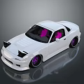 White Modified Sports Car With Pink Interior And Purple Custom Wheels